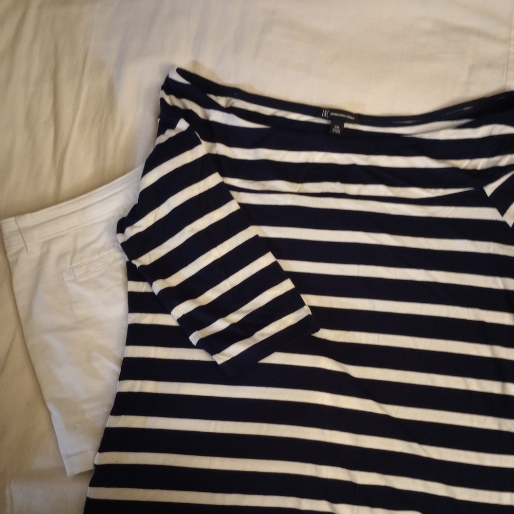 ***SALE*** INC International Concepts 3/4 Sleeve Tee—Navy Blue and White Stripes